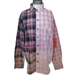 LA DETRESSE Scorpio Flannel plaid colorblock button down up shirt Size M NEW